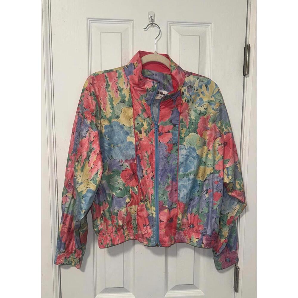 Vintage Floral Windbreaker by Michele Palmer 80s 90s Grandmacore Size Medium